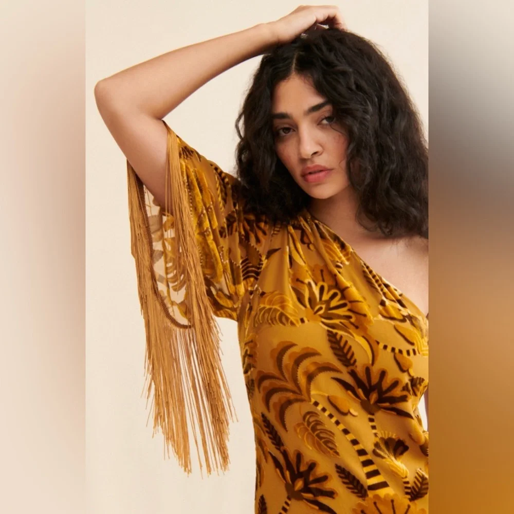 Farm Rio Velvet One Shoulder Fringe Dress - Picture 5 of 5